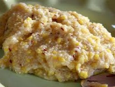 Grits is a food made from corn (maize) that is ground into a coarse meal and then boiled. Hominy grits is a type of grits made from hominy, corn that has been treated with an alkali in a process called nixtamalization with the cereal germ removed. Grits is often served with other flavorings[1] as a breakfast dish, usually savory. The dish originated in the Southern United States but now is available nationwide, and is popular as the dinner entrée shrimp and grits, served primarily in the Southern United States.[1] Grits should not be confused with boiled ground corn, which makes 